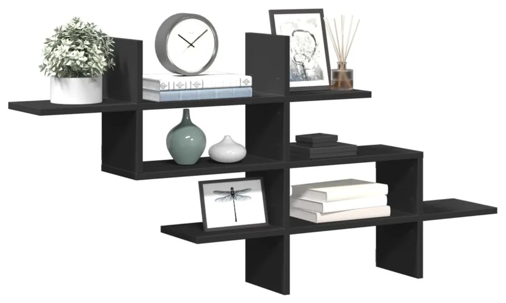 853264 vidaXL Стенен рафт, черен, 124,5x18x60,5 см, инженерно дърво