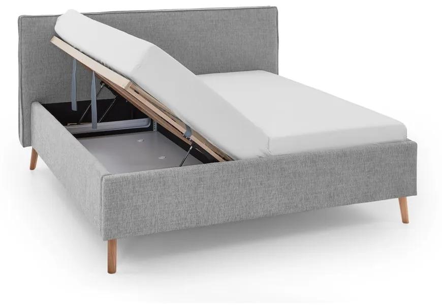 Светлосиво тапицирано двойно легло с място за съхранение с включена подматрачна рамка 180x200 cm Riva – Meise Möbel
