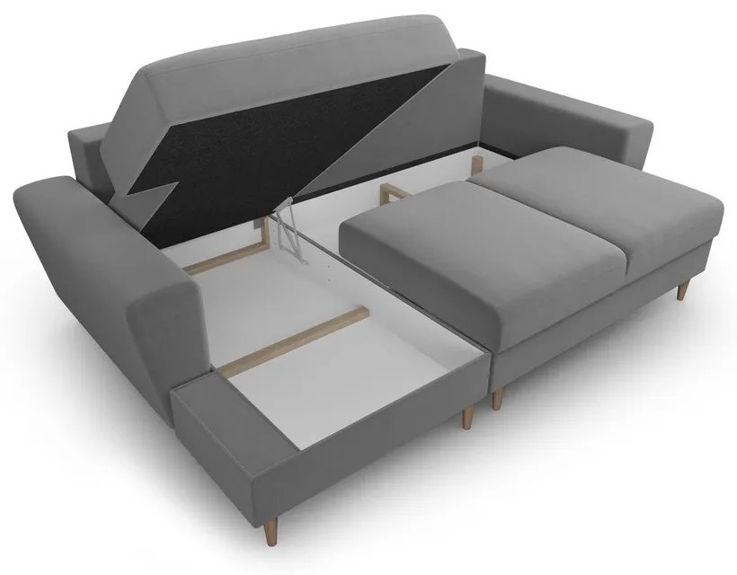 Светлосив кадифен разтегателен ъглов диван с място за съхранение (ляв ъгъл) Kyoto – Cosmopolitan Design