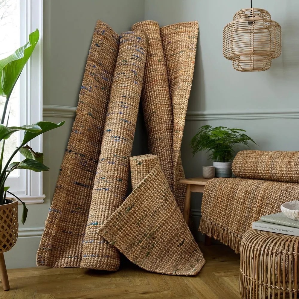 Зелено-естествен двустранен ръчно изработен ютен килим 160x230 cm Jute Boucle Green – Flair Rugs