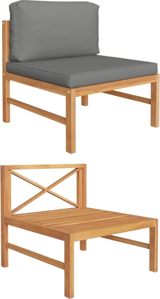 316112 vidaXL Среден диван с тъмносиви възглавници, тиково дърво масив