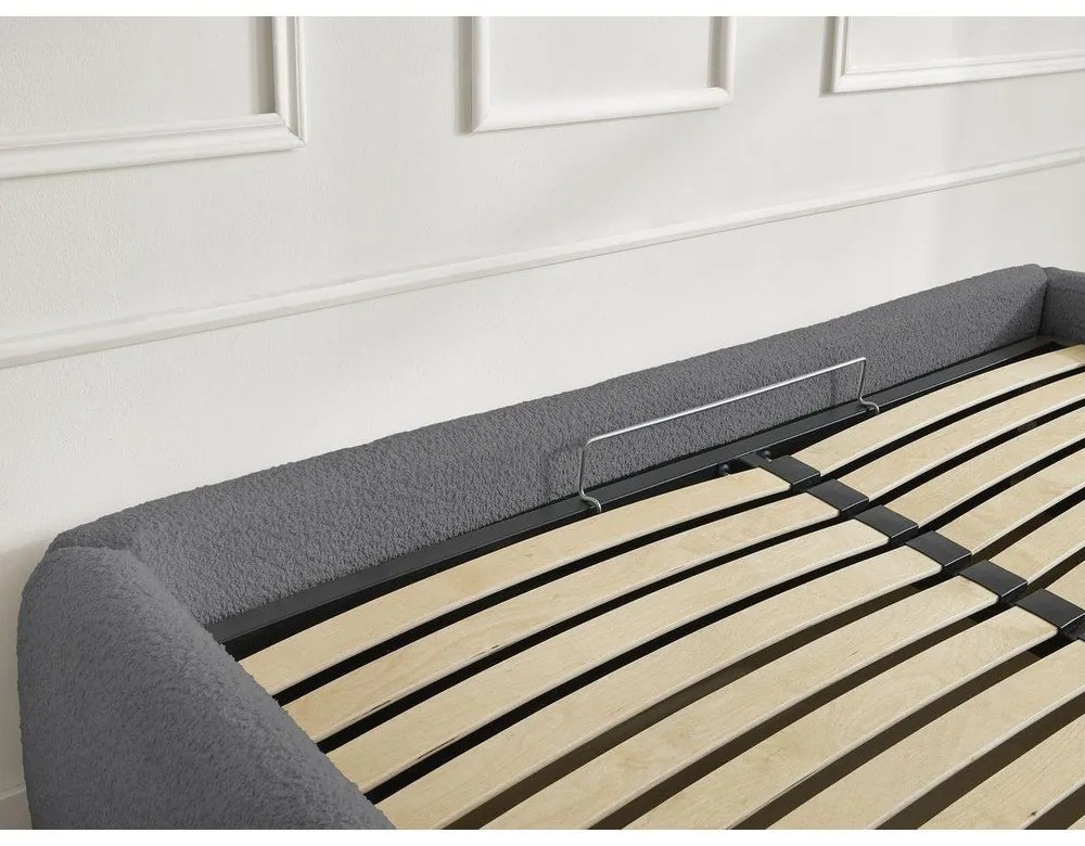 Тъмносиво тапицирано двойно легло без табла с място за съхранение и включена подматрачна рамка 160x200 cm Inera – Bobochic Paris