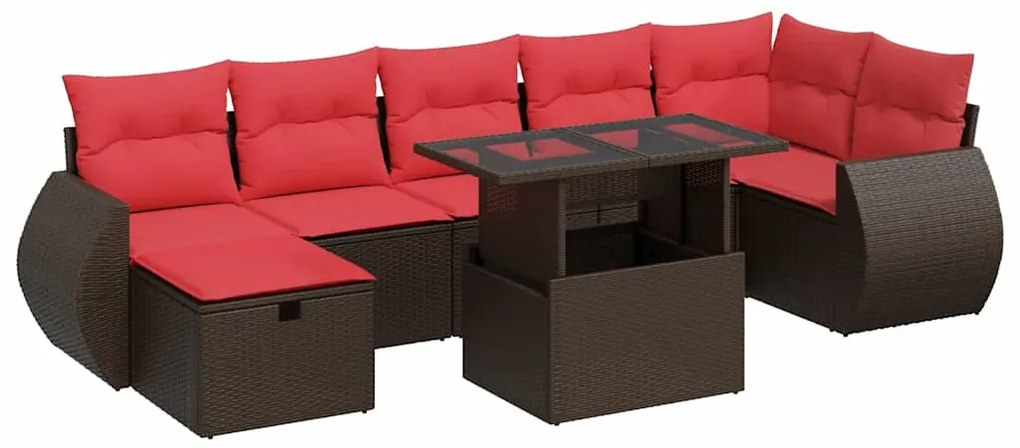 3327914 vidaXL Градински диван с възглавници, 8 части, черен полиратан, акация