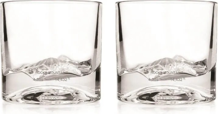 Комплект чаши за уиски LIITON 1009977 Rocky Mountain, 240 мл, 2 бр, Удебелени стени, 3D дъно с форма връх Елбърт, Прозрачен