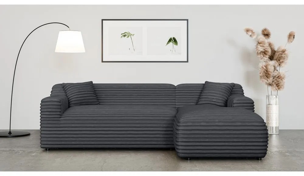 Тъмносив ъглов диван от рипсено кадифе (десен ъгъл) Martin – Ropez