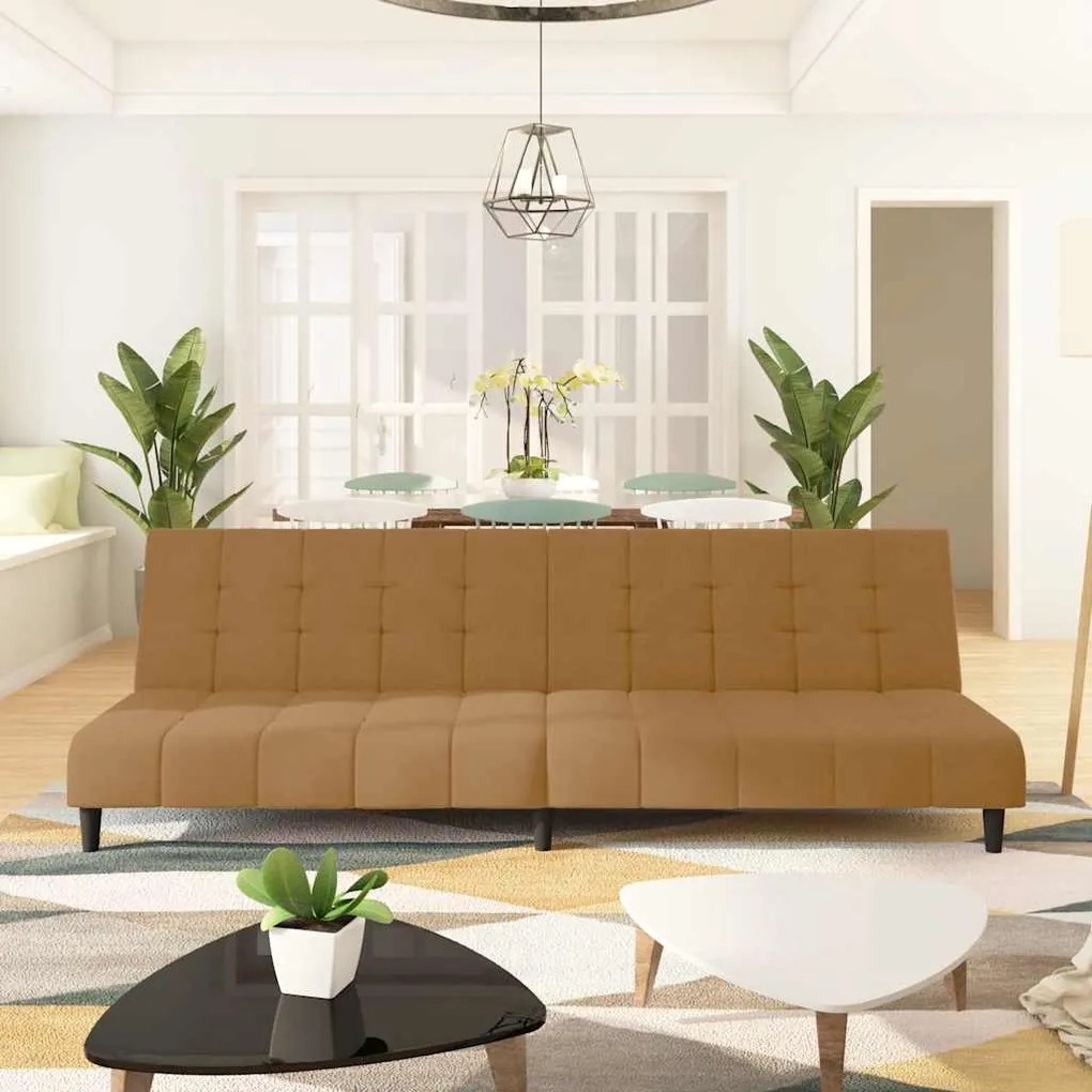 375771 vidaXL 2-местно разтегателно канапе, кафяво, кадифе