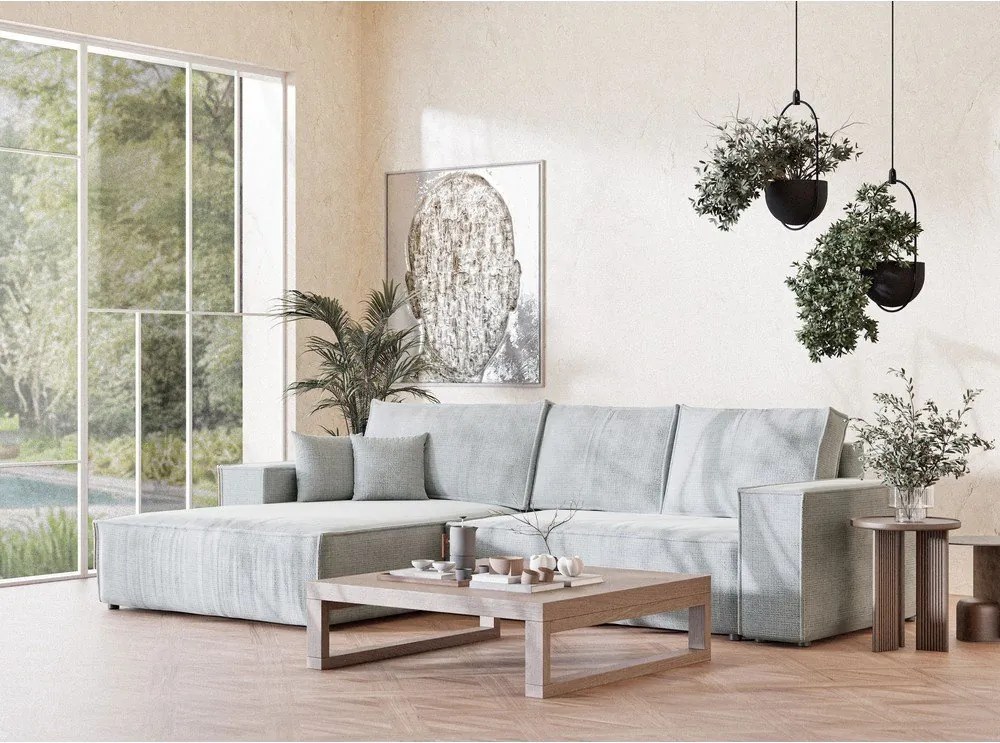 Светлосив шенилов сгъваем/с място за съхранение ъглов диван (ляв ъгъл) Maze – Maison de Rêve