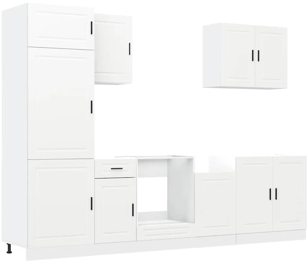 3314781 vidaXL Комплект кухненски шкафове, 7 части, "Porto", бяло инженерно дърво