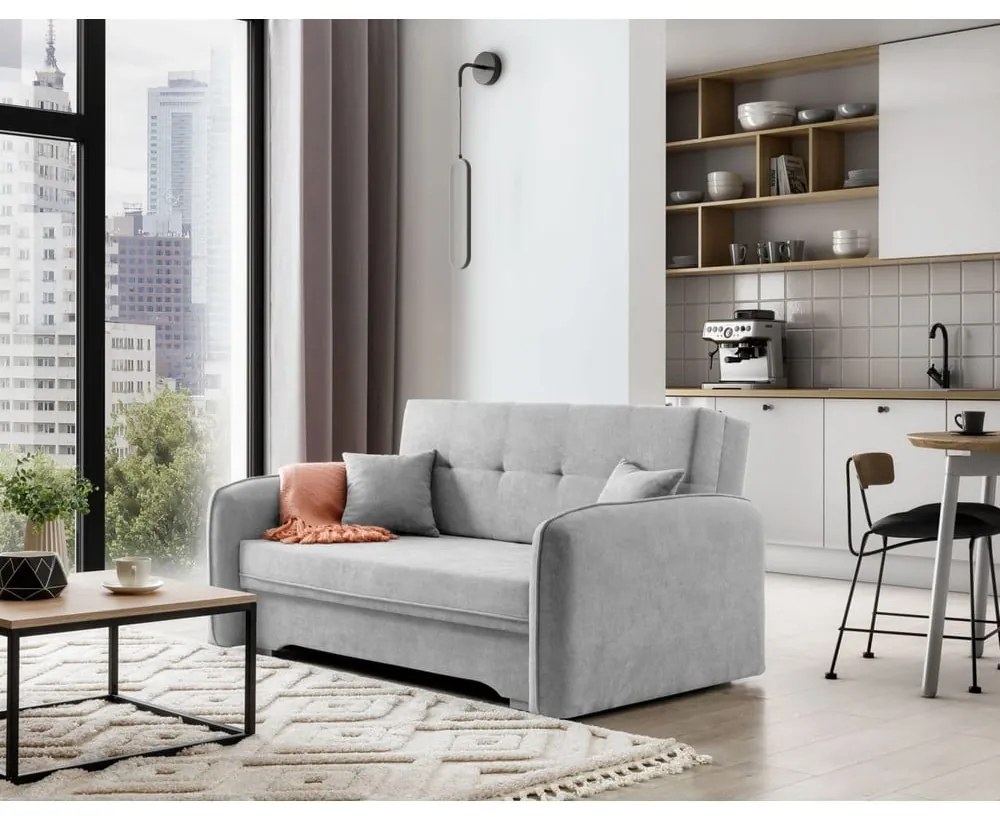 Светлосив шенилов разтегателен диван с място за съхранение 155 cm Laine – ELTAP