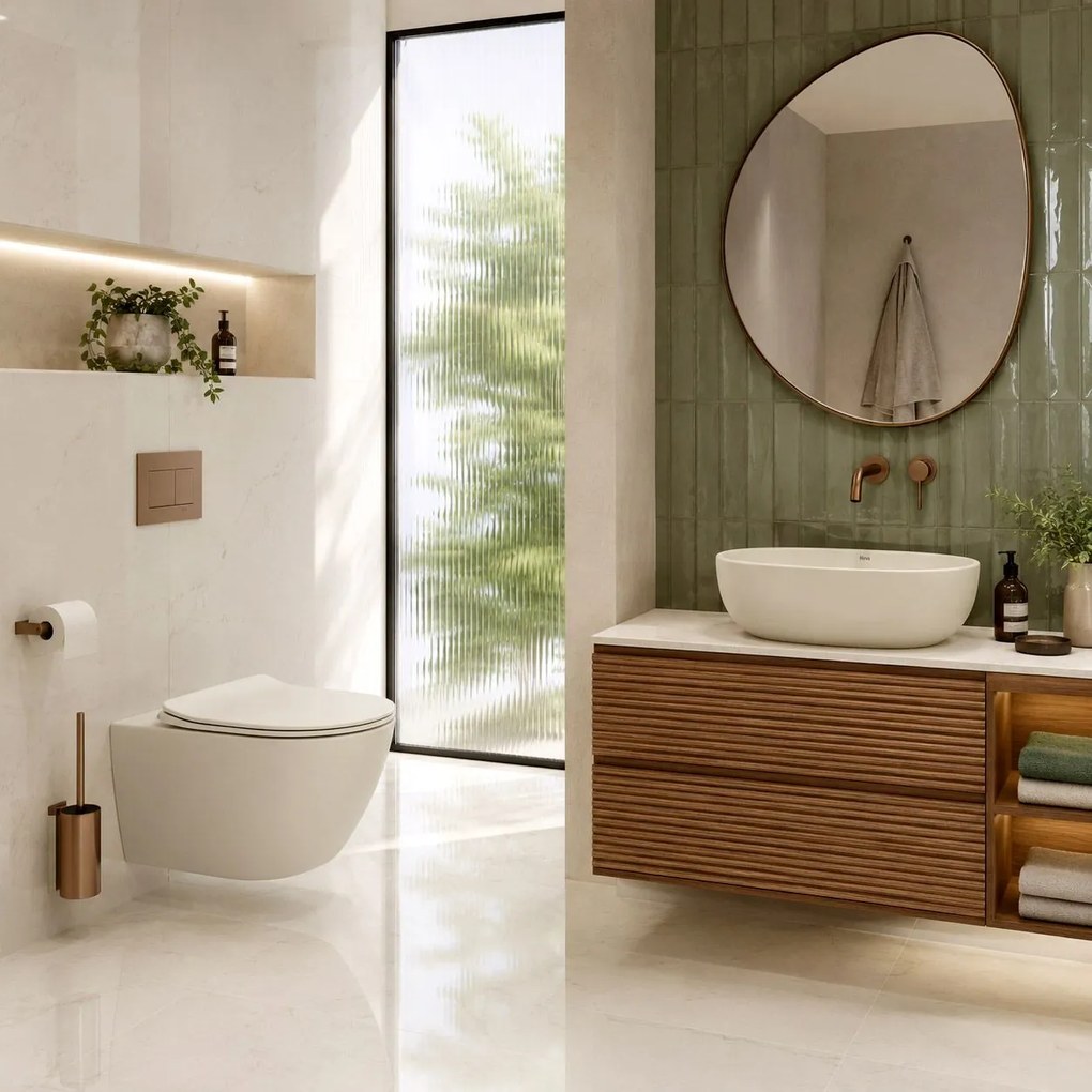 Комплект Конзолна WC Чиния Focus + Умивалник за Плот Rea Focus Creme