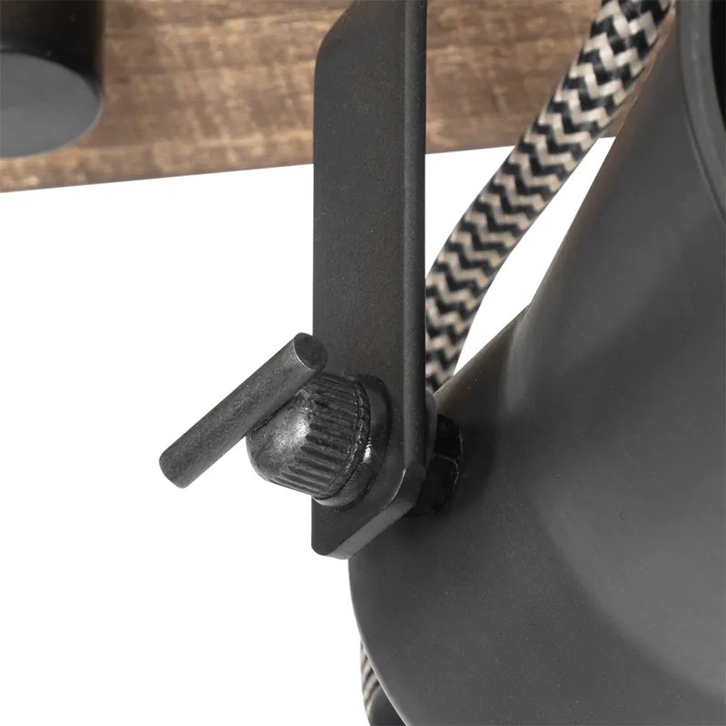 Рустикална прожекторна лампа черна с дърво 3-светлина регулируема - Jelle