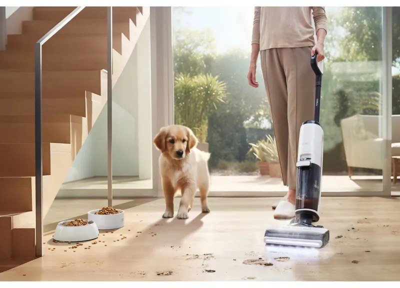 Вертикална прахосмукачка Tineco Floor One S7 Steam Plus 4В1, 240W, Сухо/Мокро, 0.7 л мръсна/0.8 л чиста, LED екран и осветление, Пара + сушене, Бял/черен