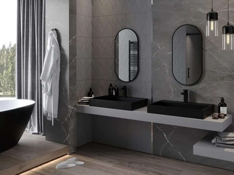 Mexen Loft овално огледало за баня 80 x 40 см, черна рамка - 9851-080-040-000-70