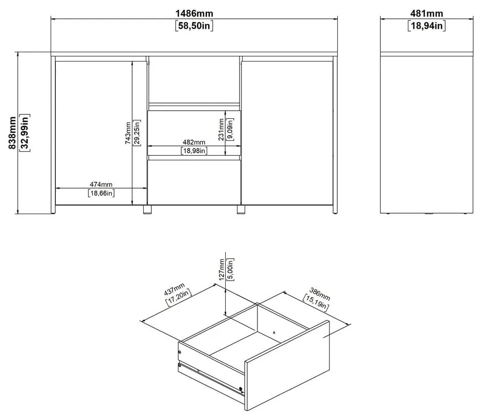 Скрин от дъбов декор в бял и естествен цвят 149x84x48 cm Next – Tvilum