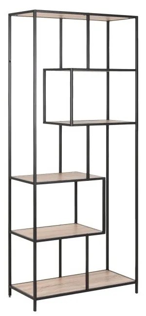 Черна етажерка за книги от дъб сонома 77x185 cm Seaford - Actona