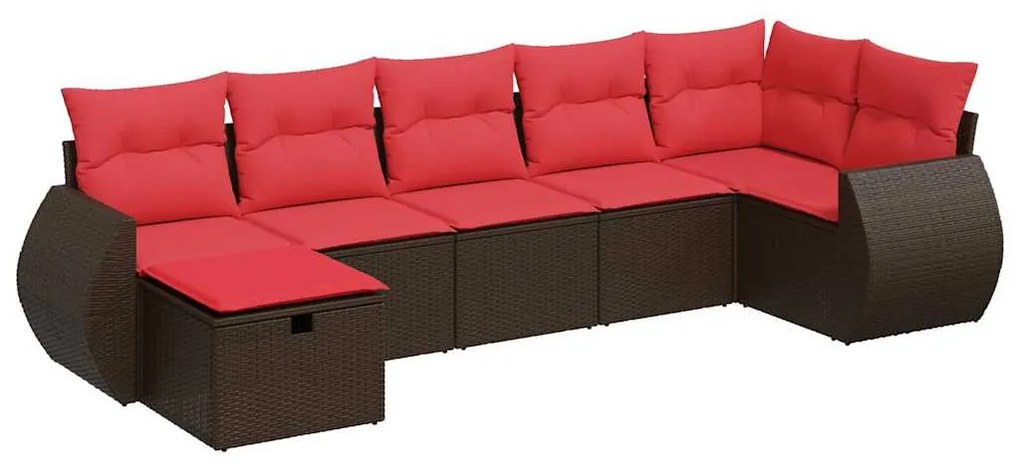 3325610 vidaXL Градински комплект с възглавници, 7 части, кафяв, полиратан
