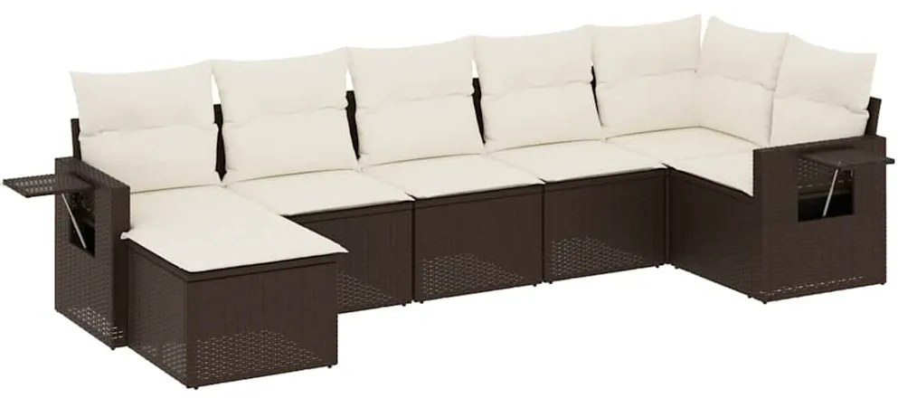 3220482 vidaXL Градински комплект с възглавници, 7 части, кафяв, полиратан