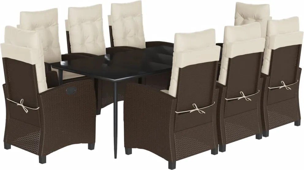 3212771 vidaXL Градински трапезен комплект възглавници 9 части кафяв полиратан