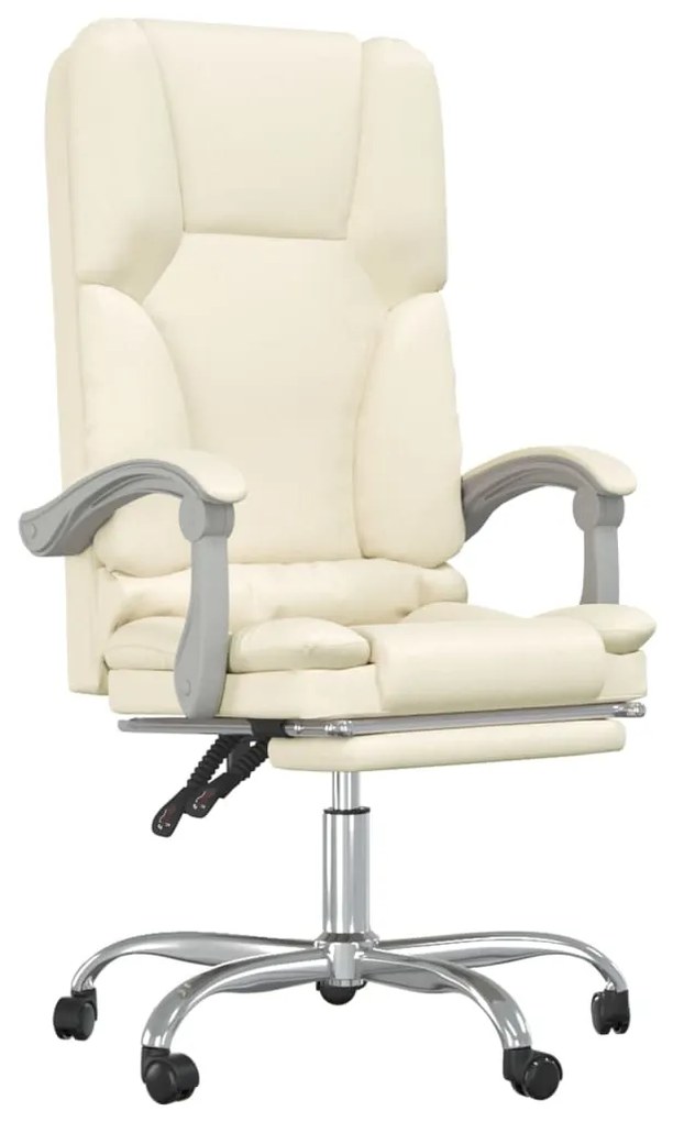 349680 vidaXL Масажен наклоняем офис стол, кремав, изкуствена кожа