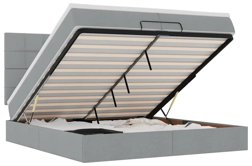 3314031 vidaXL Османска легло с матрак и LED, светлосиво, 200x200 см, плат