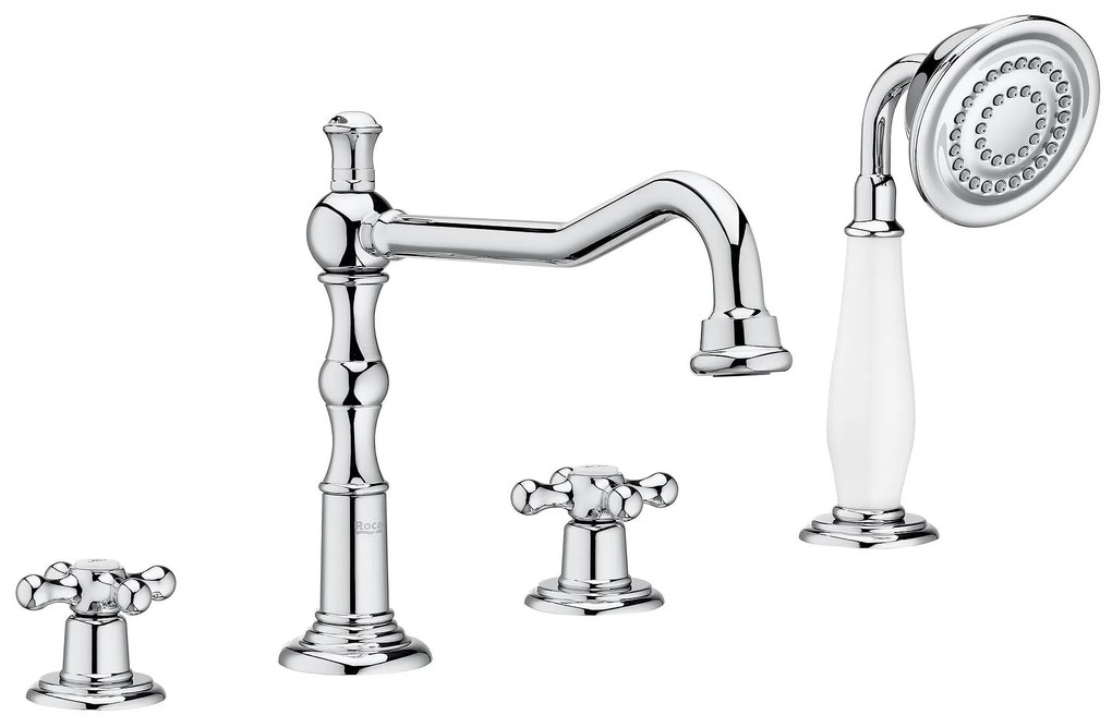 Смесител вана-душ, A5A094BC00, Roca, с централен чучур, превключвател и душ слушалка