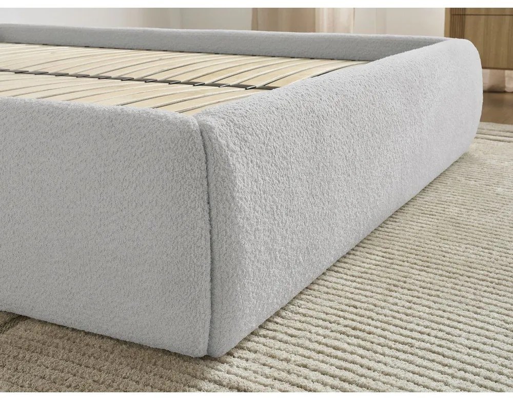 Светлосиво двойно легло 160x200 cm тапицирано с място за съхранение/без табла с включена подматрачна рамка Inera – Bobochic Paris