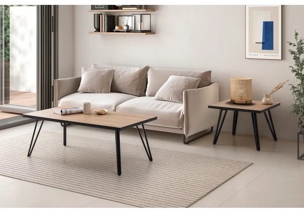 Черна/естествена масичка за кафе с дъбов плот 60x120 cm Sindi - Marckeric