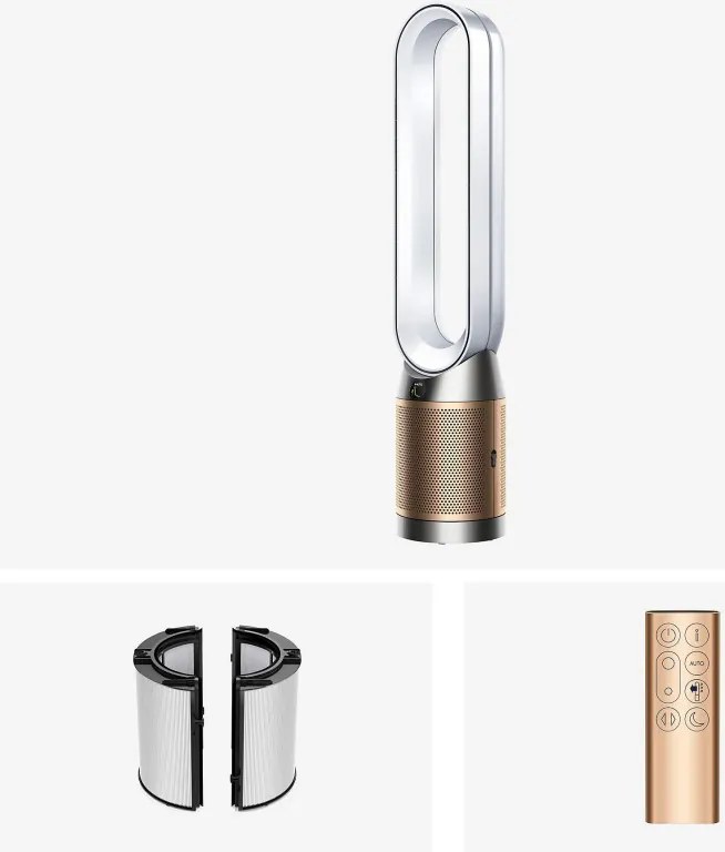 Пречиствател на въздух 2в1 Dyson PC2 De-NOx TP12 Wh/Gd, Охладител, 40W, До 40 м2, 10 скорости, Осцилация, HEPA+К-Carbon, Wi-Fi, LCD, Гласово управление, Бял/златист