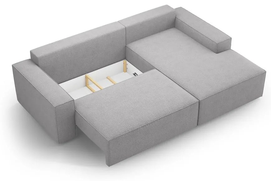 Светлосив разтегателен ъглов диван от букле (десен ъгъл) Jodie – Micadoni Home