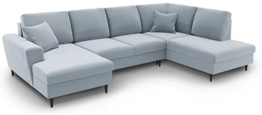 Светлосин кадифен разтегателен ъглов диван с място за съхранение (десен ъгъл/U форма) Kyoto – Cosmopolitan Design