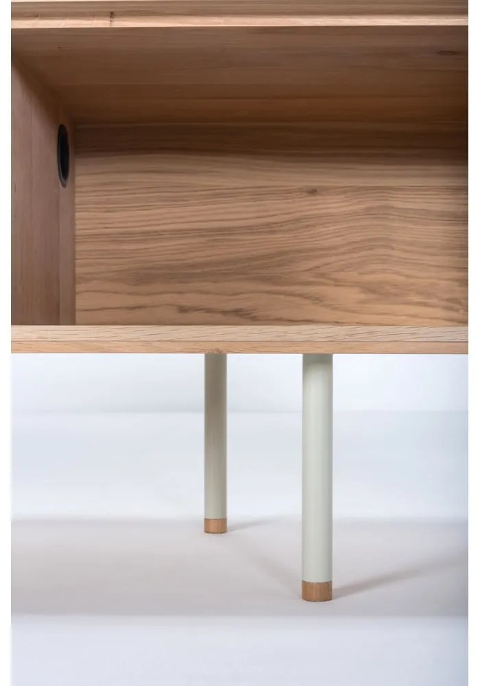 Бяла/естествена маса за телевизор от масивен дъб 160x48 cm Fina – Gazzda