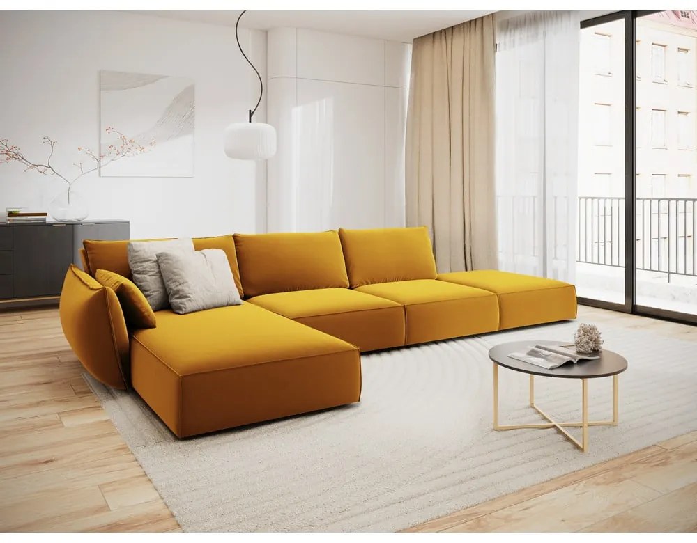 Кадифен ъглов диван в цвят горчица (ляв ъгъл) Vanda – Mazzini Sofas