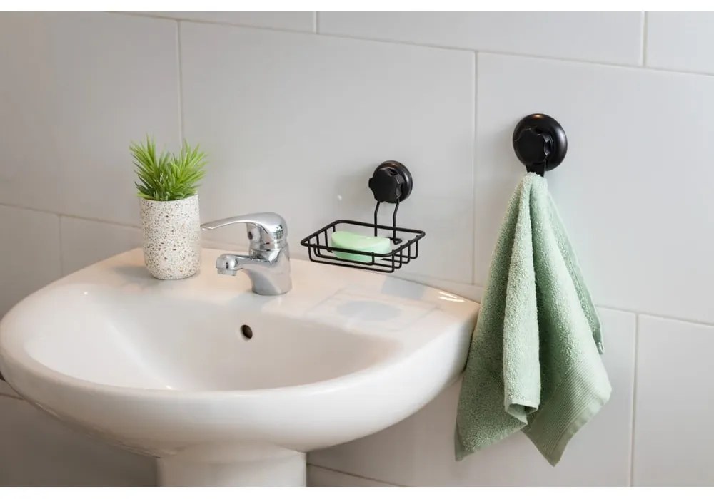 Черен самозадържащ се държач за сапун за стена Черен държач за сапун и гъба Bestlock - Compactor