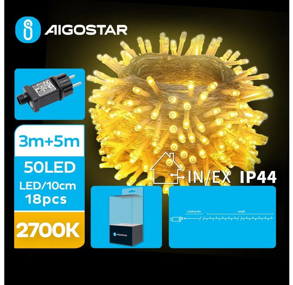 Aigostar - LED екстериорни коледни лампички 50xLED/8 функции 8 м IP44 топло бял