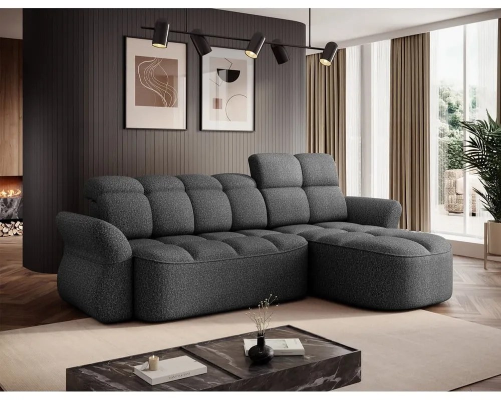 Тъмносив кадифен сгъваем/с място за съхранение ъглов диван (десен ъгъл) Beneth – ELTAP