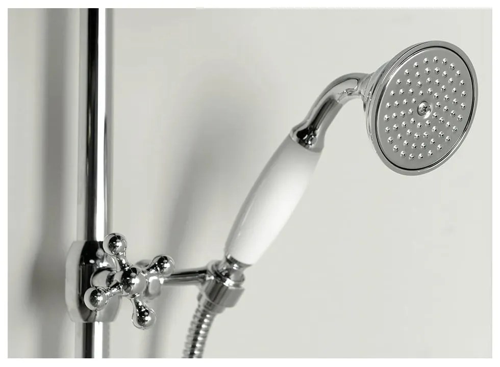 Месингов душ комплект в лъскаво сребристо с термостатен смесител с душ глава и ръчен душ 142 cm Antea – Sapho