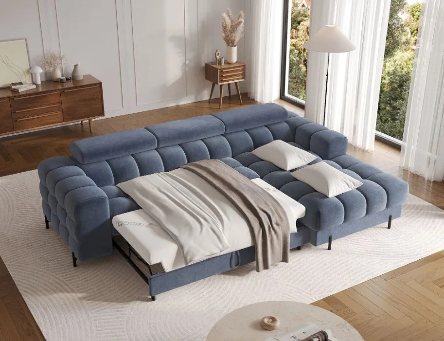 Ъглов диван Freyia-Син-Десен