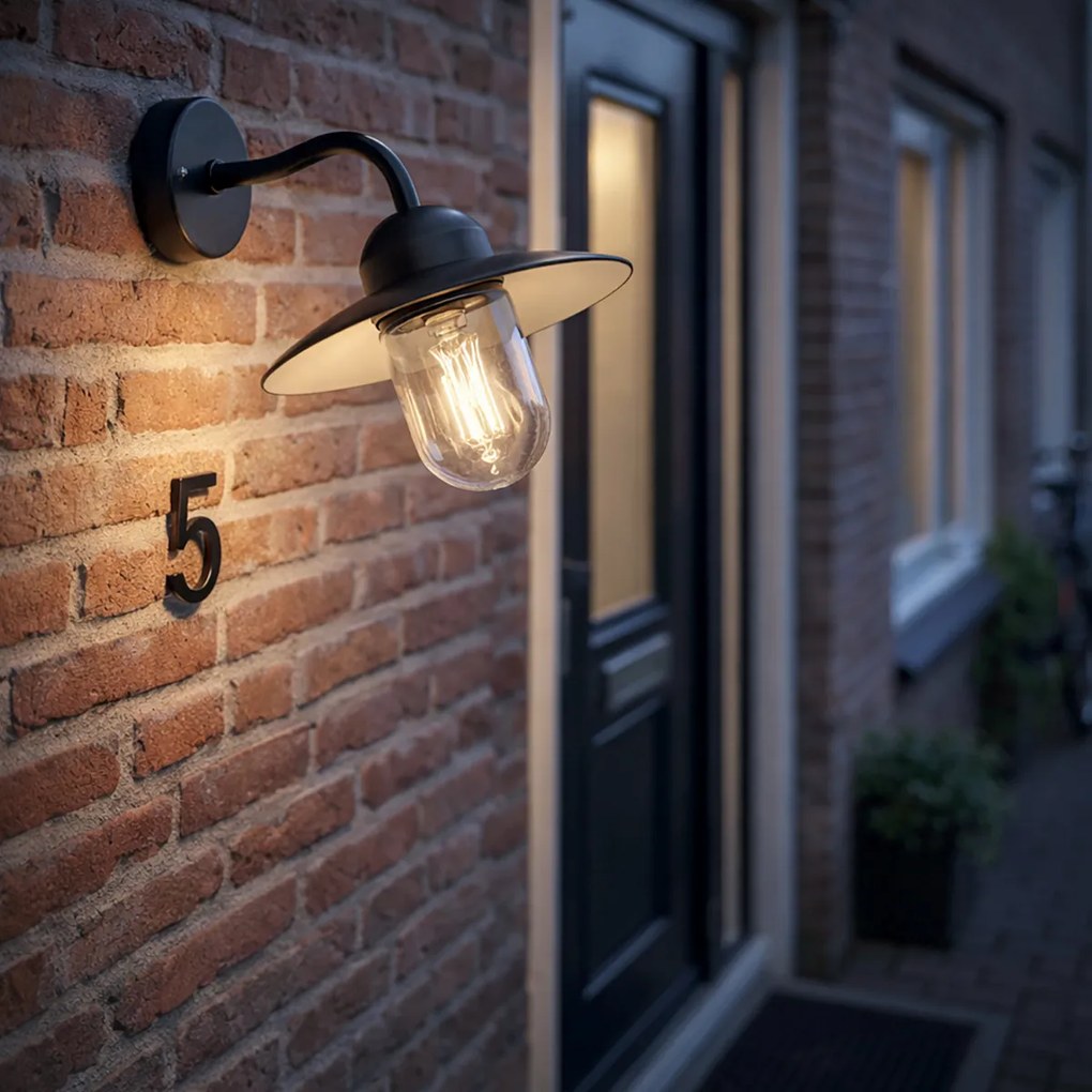 Външна Стенна Лампа Черна със Стъкло IP44 - Мюнхен