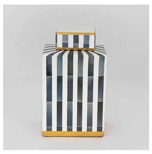 Керамичен буркан 22x18x8 см син/бял