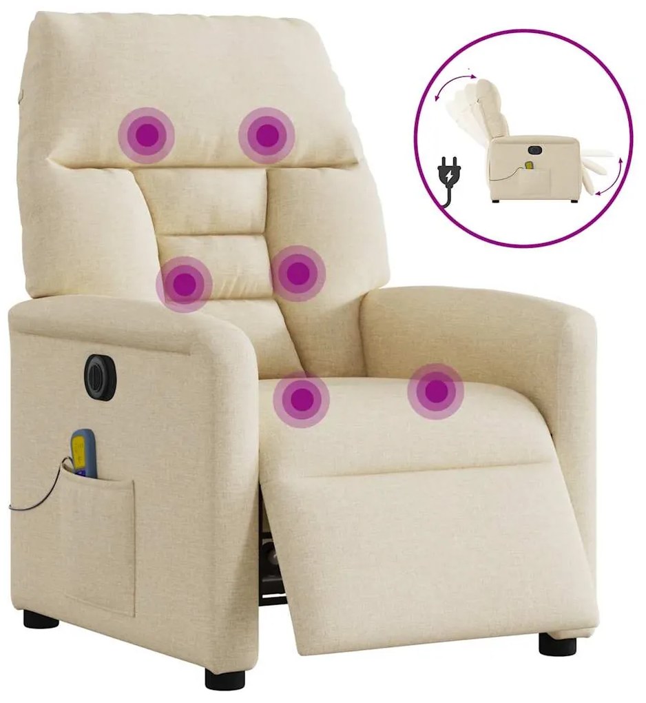 3303030 vidaXL Електрически масажен реклайнер стол, кремав, текстил