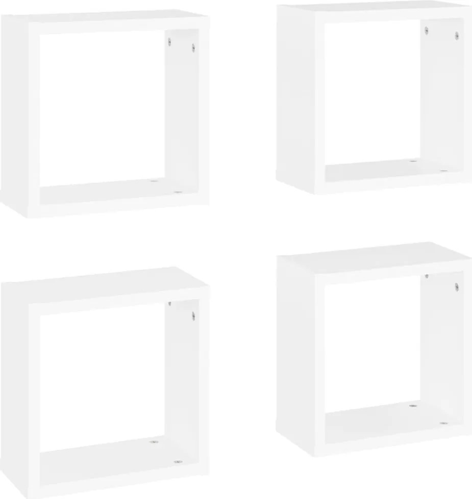 806999 vidaXL Стенни кубични рафтове, 4 бр, бели, 30x15x30 см