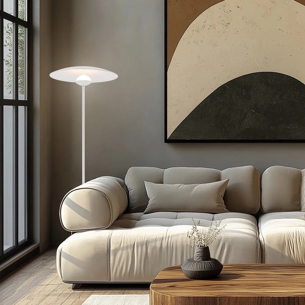 Бяла LED подова лампа с метален абажур (височина 140 cm) Lund – Candellux Lighting