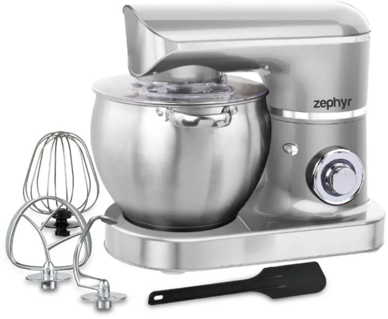 Планетарен миксер с иноксова купа ZEPHYR ZP 1115 T, 1500W, 8.5 литра, 6 степени, Приставки, Сребрист