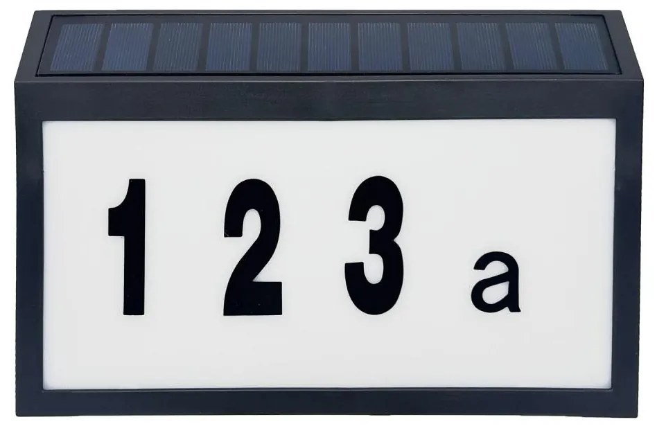 LED соларен номер NUMERO LED/3,7V 6000K 1200 mAh IP44 черен