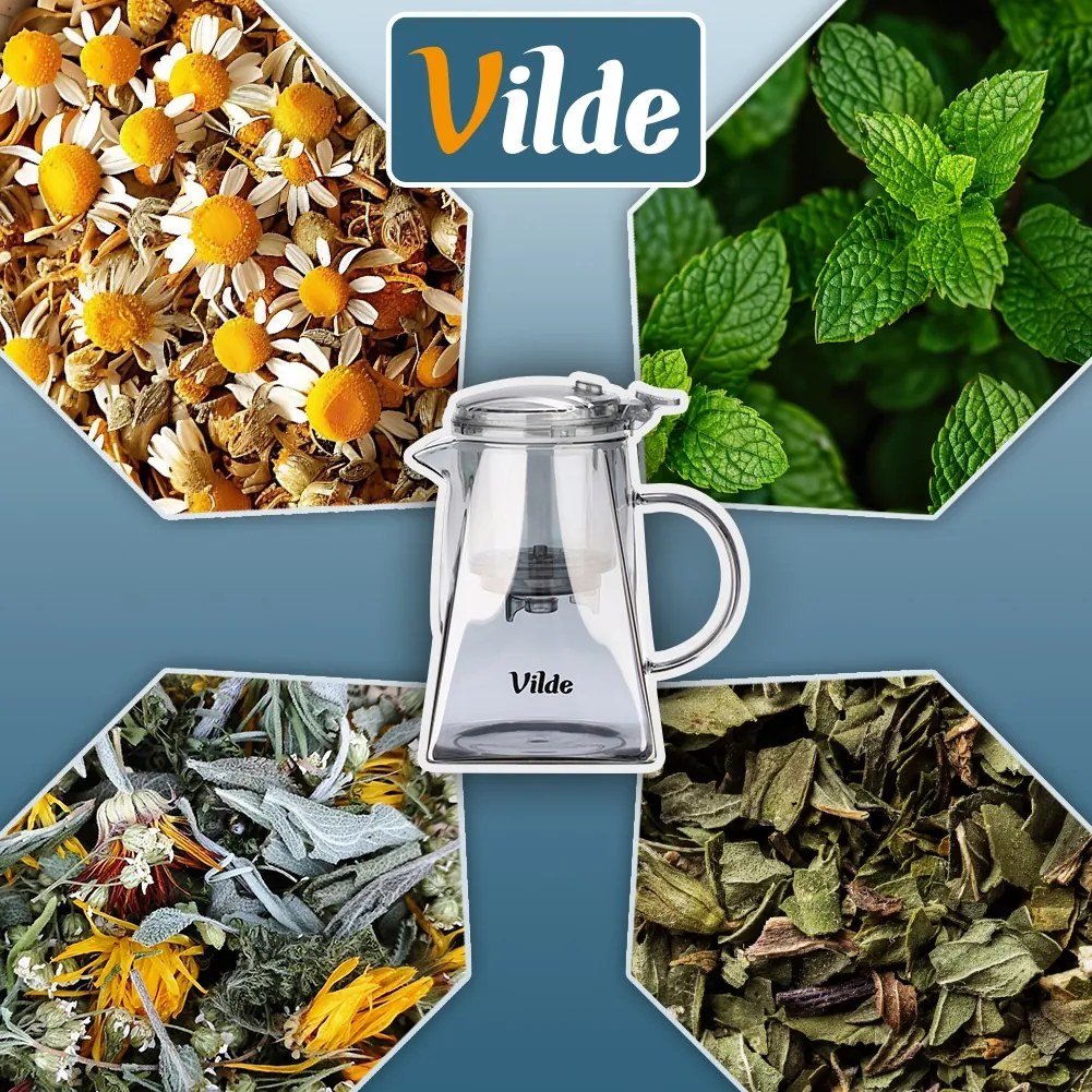 Стъклен чайник с инфузер от неръждаема стомана Vilde — Вместимост 880 ml