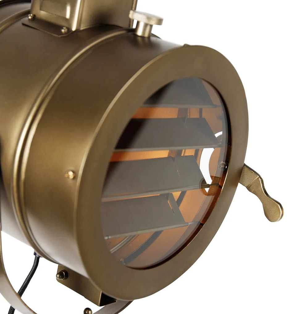 Подова лампа с триножник бронз с дървен студиен прожектор - Radient