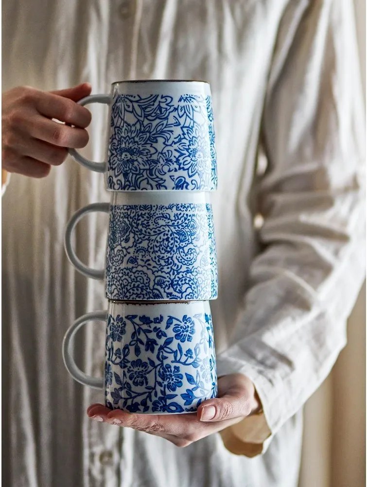 Бели/сини глинени чаши в комплект 3 бр. Molly – Bloomingville