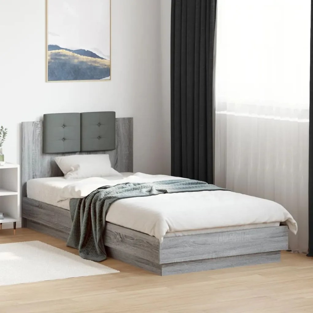 3209945 vidaXL Рамка за легло с табла, сив сонома, 90x200 см, инженерно дърво