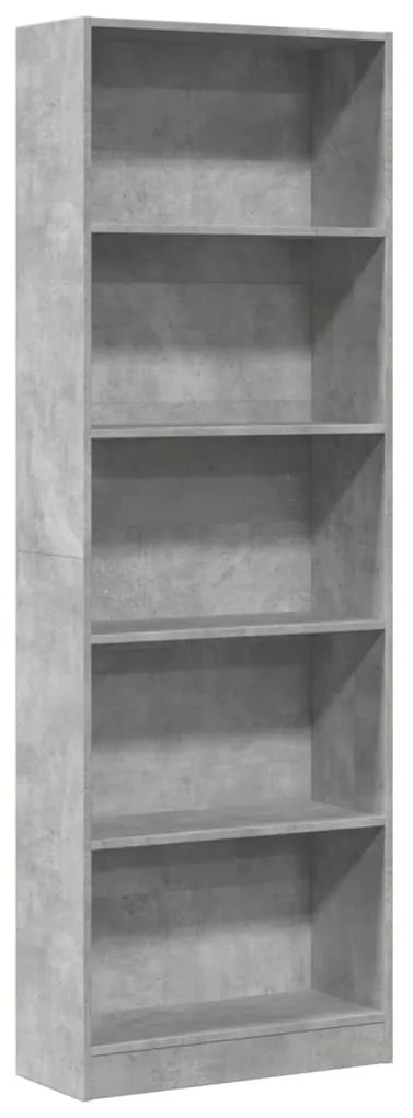 857824 vidaXL Библиотека, бетонно сива, 60x24x176 см, инженерно дърво