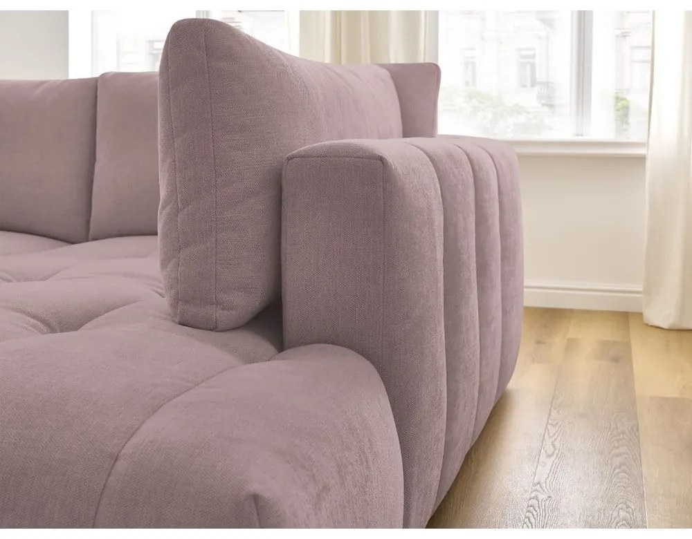 Розов сгъваем/с място за съхранение ъглов диван (десен ъгъл/L форма) Fuji – Bobochic Paris